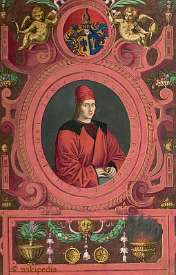 Georg Fugger von der Lilie 1453 - 1506 auf einem kolorieten Kupferstich aus dem Werk Fuggerorum et Fuggerarum imagines von 1618  -  Für eine größere Bilddarstellung klicken Sie bitte auf das Bild.