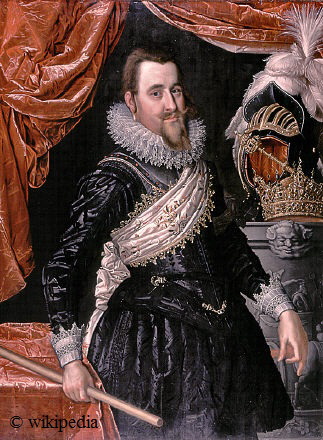 König Christian IV. (Dänemark und Norwegen) 1577 – 1648 auf einem Gemälde von Pieter Isaacsz - Für eine größere Bilddarstellung klicken Sie bitte auf das Bild. König Christian IV. (Dänemark und Norwegen) 1577 – 1648 auf einem Gemälde von Pieter Isaacsz - Für eine größere Bilddarstellung klicken Sie bitte auf das Bild.