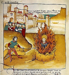 Verbrennung des Jan Hus auch Johannes Huss genannt auf dem Scheiterhaufen am 06.07.1415 in Konstanz. Darstellung aus der Spiezer Chronik von 1485 - Für eine größer Bilddarstellung klicken Sie bitte auf das Bild. Verbrennung des Jan Hus auch Johannes Huss genannt auf dem Scheiterhaufen am 06.07.1415 in Konstanz. Darstellung aus der Spiezer Chronik von 1485 - Für eine größer Bilddarstellung klicken Sie bitte auf das Bild.
