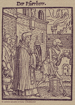 Der Pfarrer - Holzstich von Hans Holbein dem Jüngeren aus dem Jahre 1538.  Für eine größere Bilddarstellung klicken Sie bitte auf das Bild.