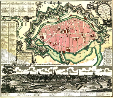 Stadtplan der Stadt Lübeck von Matthäus Seutter um 1750  -   Für eine größere Darstellung auf das Bild klicken.