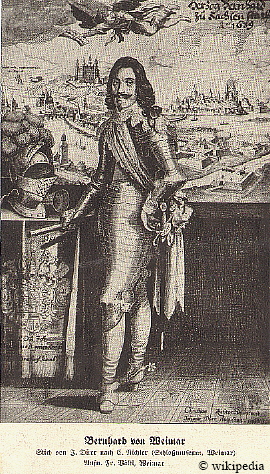 Herzog Bernhard von Sachsen-Weimar auf einem Kupferstich von Johann Dürr Augustanus nach einer Zeichnung von Christian Richter Herzog Bernhard von Sachsen-Weimar auf einem Kupferstich von Johann Dürr Augustanus nach einer Zeichnung von Christian Richter