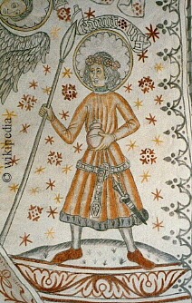 Knud Lavard auf einer mittelalterlichen Malerei in der Kirche von Vigersted bei Ringsted auf Seeland in Daenemark   -   F�r eine gr��ere Darstellung klicken Sie bitte auf das Bild.