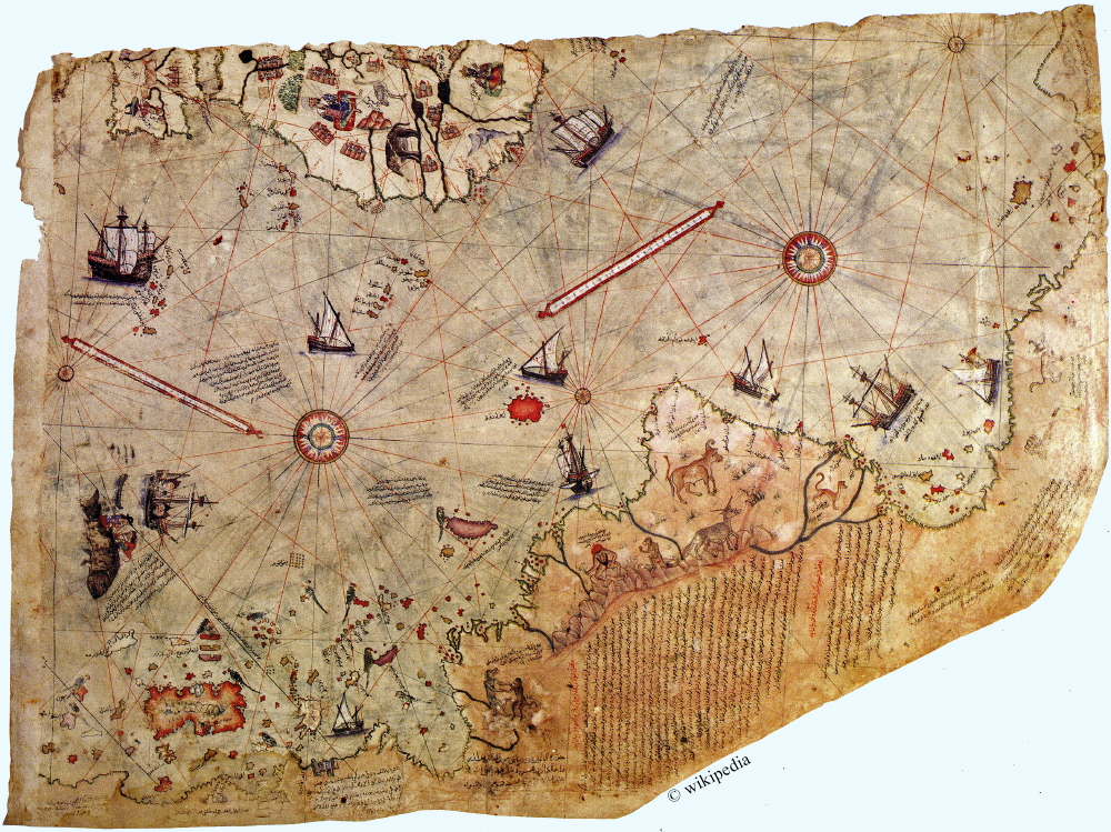 Karte des Piri Reis aus dem Jahre 1513   -   F�r eine gr��ere Darstellung klicken Sie bitte auf das Bild.